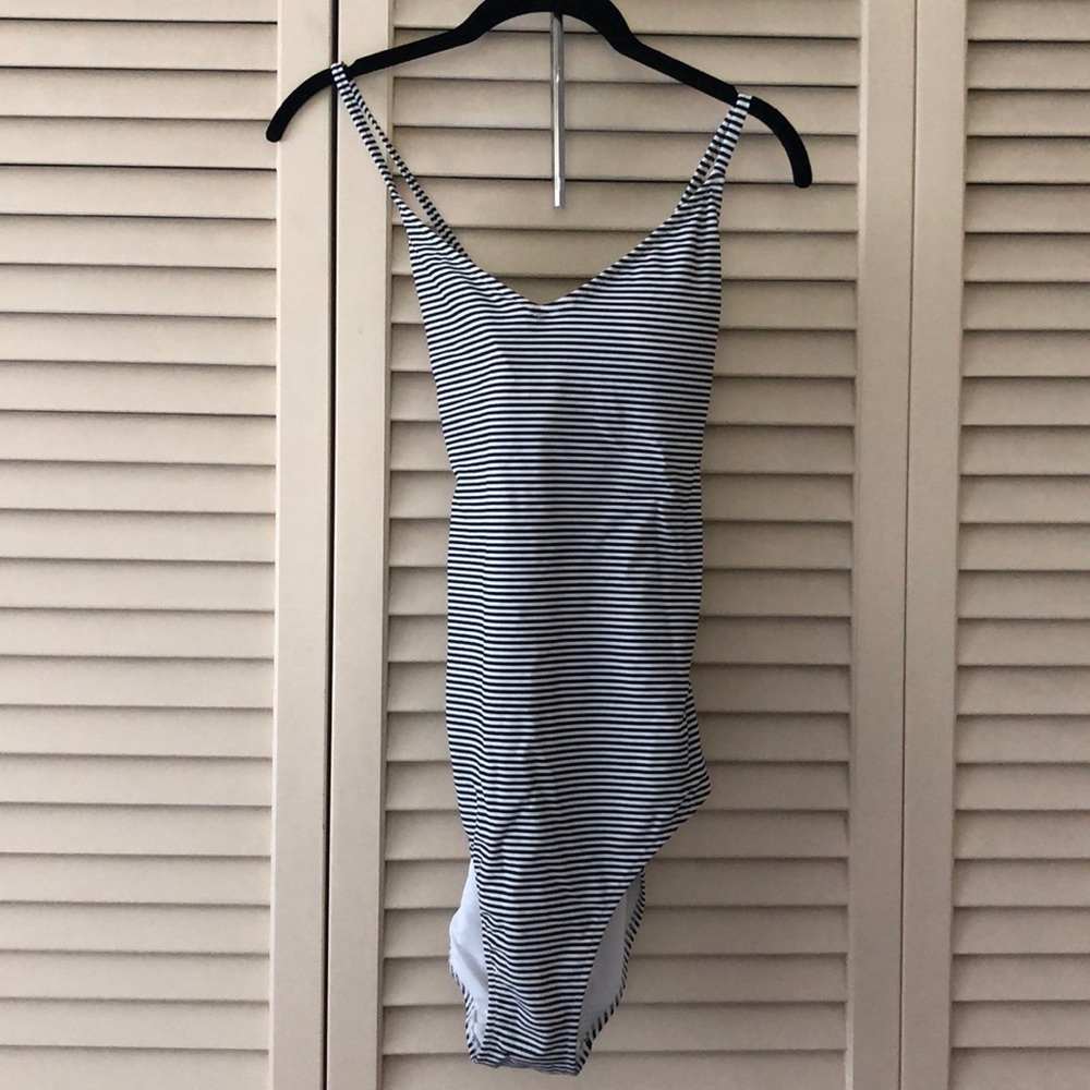 Aerie One Piece Swimsuit black and white stripe